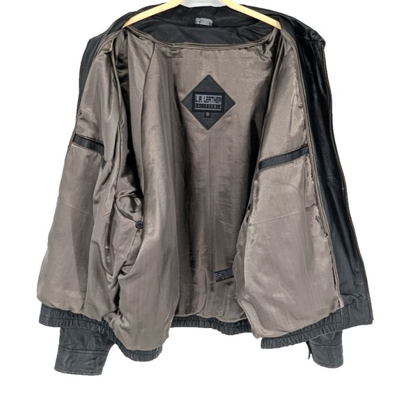 L.A. LEATHER Mens Bomber Jacket SIZE 3XL Black Motorcycle Geek Grunge Gothic - Picture 5 of 16